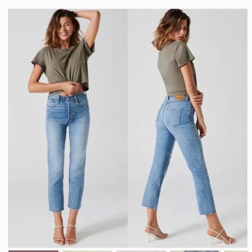 Denim Forum Aritzia The Arlo High Rise
Straight Raw Hem Jeans Sz 25
